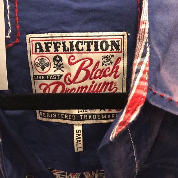 💖 NWT Affliction top, blue with cross pattern on back. LIMITED! Size small. - Picture 6 of 6